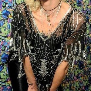 1980's Art Deco Inspired Beaded and Sequined Handmade Handkerchief Blouse Size M